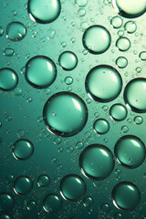 Teal Water Droplets on Glass Surface with Vivid Reflections and Textures.