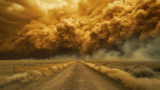 Huge dust storm over farmland, erosion concept