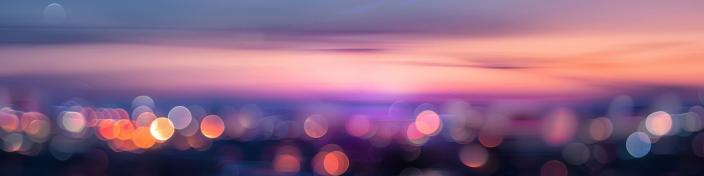 Blurred city lights at dusk, creating a dreamy bokeh effect
