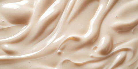 Macro shot of creamy beige foundation texture with a smooth and velvety surface.