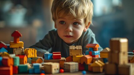 Nostalgic Playtime Memories - heartwarming close-up shot of child with classic, old-school toys.