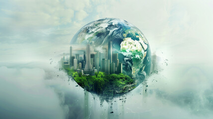small planet with green city