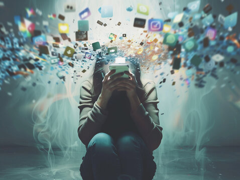 Smartphone addiction concept.