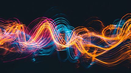 Colorful Light Trails in Motion Against Dark Background