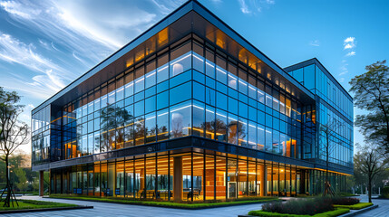Modern Glass Office Building at Twilight