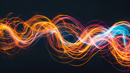 Colorful Light Trails in Motion Against Dark Background