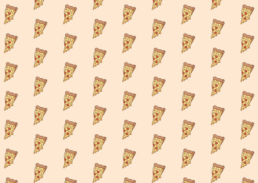 Pizza pattern, mushroom pizza, salami, cartoon, cheese pizza, street food, fast food, vector