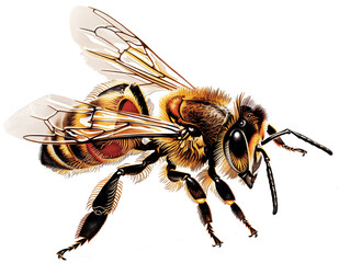 a Honey bee, Apis in a side view, PNG, in, a nature-themed, isolated, and transparent photorealistic illustration. Generative ai