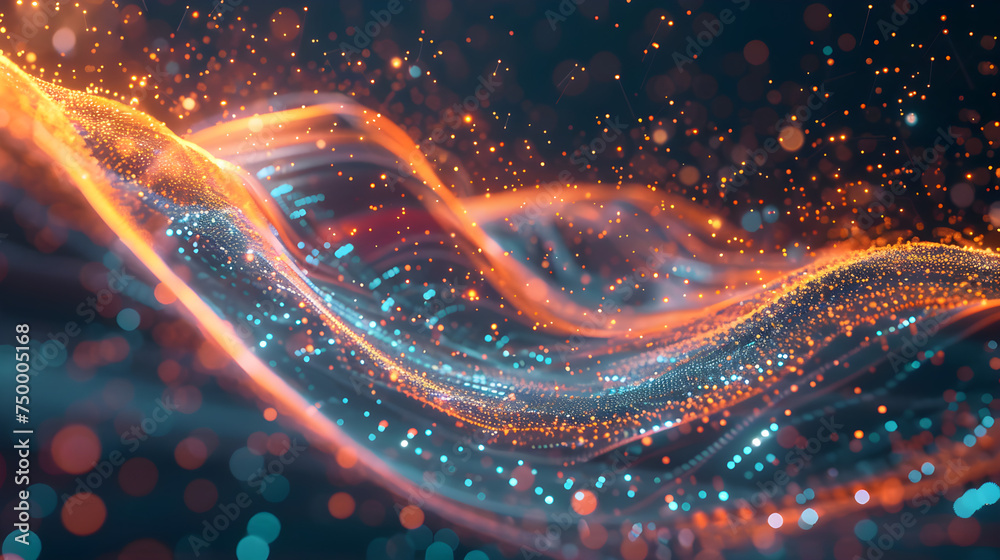 Poster Abstract digital wave background with glowing particles
