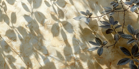 A plant is casting a shadow on a wall, creating a stark contrast between light and dark in the scene
