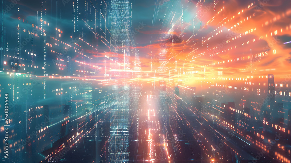 Aufkleber futuristic data stream speeding through digital landscape