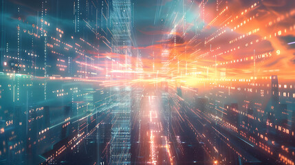 Fototapeta premium Futuristic data stream speeding through digital landscape