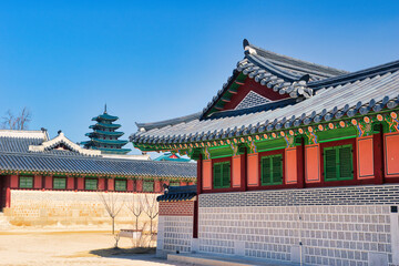 Seoul , South Korea - March 01,2024 : Winter at Gyeongbokgung Palace best landmark in Seoul,South...