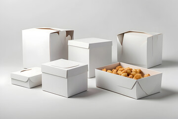 set of White food box mockups isolated on a white background with clipping path design