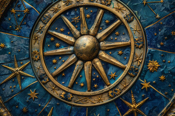 Astrology background, energy, light blue and dark blue and gold, art-deco, minimalist.