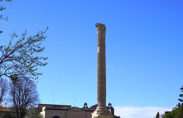 The monumental column of Eastern Roman Emperor Phokas in the forum in Rome, Italy