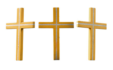 Crucifix on white background. Crucified Jesus Christ, Wooden cross isolated on white background. Christian cross made from natural wood material.