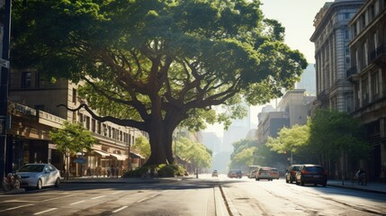 Obraz premium A large tree lies in the middle of a big city road. 