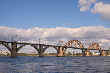 a road bridge over the Dnieper River in the city of Dnipro, Ukraine.