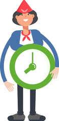 Air Hostess Character Holding Clock
