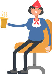 Air Hostess Character Drinking Coffee
