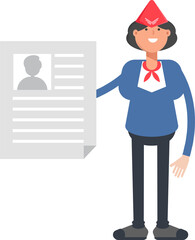 Air Hostess Character Holding Job Application Document
