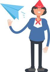 Air Hostess Character Holding Paper Plane
