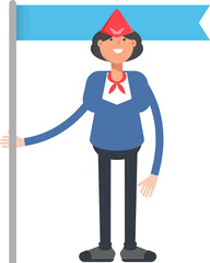 Air Hostess Character Holding Flag Pole
