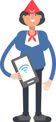 Air Hostess Character Holding Smartphone

