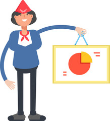 Air Hostess Character Holding Pie Chart Signage
