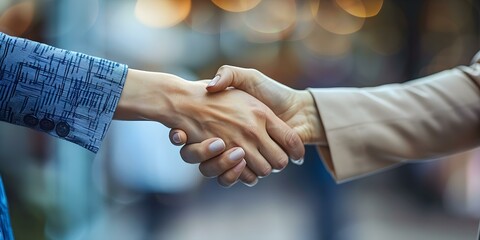 Two professional women seal a business deal with a handshake at the workplace. Concept Business...