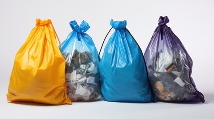 colorful bags of garbage ,Pile of garbage bags on a white background