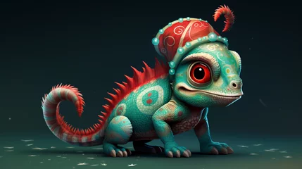 Zelfklevend Fotobehang Cute christmas chameleon © Marukhsoomro