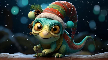 Foto op Canvas Cute christmas chameleon © Marukhsoomro