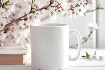 Free PSD ceramic mug with flowers.blank template for your design 