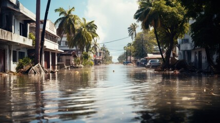 flooded streets , following a hurricane,Flooding and urban communities - obrazy, fototapety, plakaty