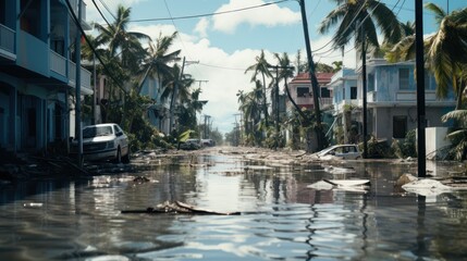 Fototapeta na wymiar flooded streets , following a hurricane,Flooding and urban communities