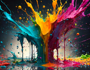 Squirt of multicolor paint created with generative AI technology - 750009789