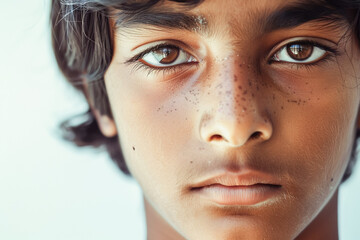 Indian teenage boy portrait, brunette kid, happy face, pretty child - obrazy, fototapety, plakaty