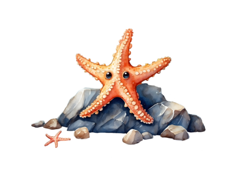 Png watercolor starfish, baby character on transparent background, sublimation for t-shirt and postcard, your design