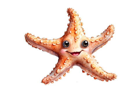 Png watercolor starfish, baby character on transparent background, sublimation for t-shirt and postcard, your design