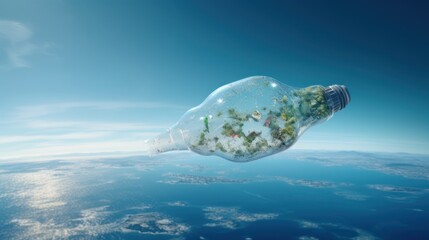 Naklejka premium Garbage plastic bottles floating in the air ,Garbage and the world