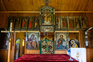 Fototapeta na wymiar Interior of Greek Catholic Church, Olchowiec, Magurski Park Narodowy, Lesser Poland Voivodeship, Poland