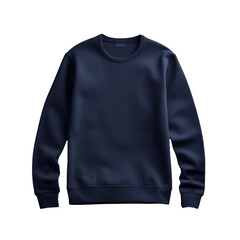 A classic navy blue sweater with blank label isolated on transparent background, png