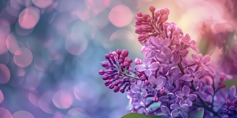 Blooming lilac in the foreground, on a blurred monochrome background.

