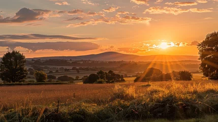 Foto op Aluminium  wide field landscape countryside sunset © CStock