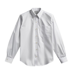 A classic white button-down shirt with blank label isolated on transparent background, png