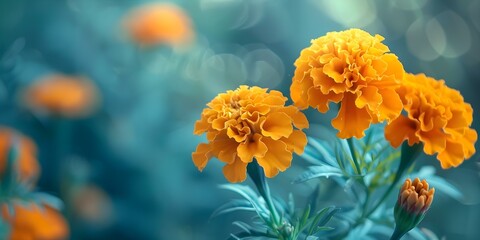 Blooming Marigold Flowers in a Vibrant Close-up Shot. Concept Flower Photography, Close-up Shots, Marigold Flowers, Vibrant Colors, Nature Photography