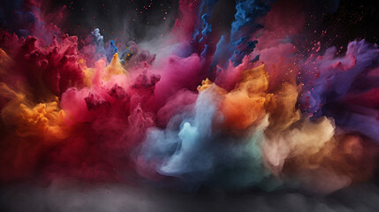 Exploding colours of dust and powder on a dark