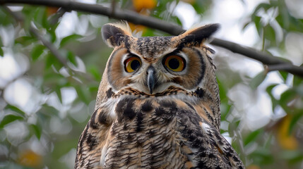 Obraz premium Detail of an owl standing tall with a soft-focus autumnal backdrop.